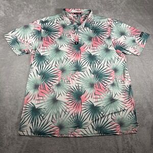 Bad Birdie Polo Shirt Mens 2XL Green Pink AOP Palm Leaf Golf Performance Stretch
